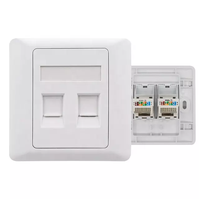 2-ports Ethernet-väggplatta med RJ45 Cat5e/Cat6 Keystone-jack