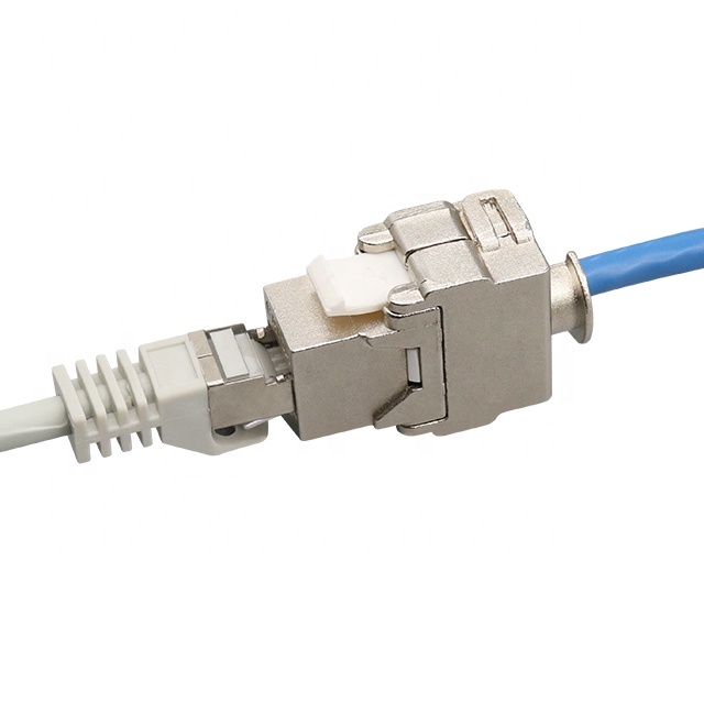 RJ45 Cat6A STP 180 องศาแจ็คสโตนแบบไม่ต้องใช้เครื่องมือ