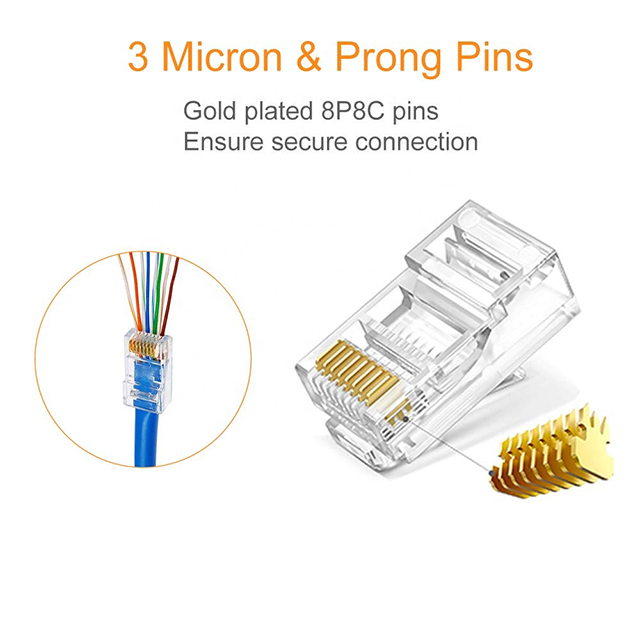 Cat6 RJ45 သည် Ethernet Cable Crimp Connectors UTP Network Plug ကို အဆုံးသတ်သည်။